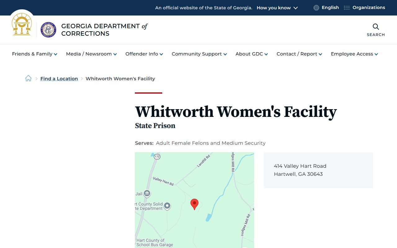 Whitworth Women's Facility GDC state prison page for inmate search